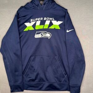 Seattle Seahawks Super Bowl XLIX Mens M Therma Fit Hoodie Navy Blue